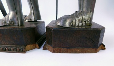 Four metal replicas of coats of armour, on oak bases with title plates, comprising Renaissance model early 16thC, Maximilian model middle 16thC, Vic model middle 16thC and Crusader model 12thC, 45cm high. (AF) - 2