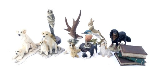 A group of Sherratt & Simpson figures, to include kingfisher, Labrador, two otters, rearing hare, etc. (1 tray)