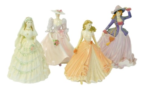 Four Coalport porcelain figures, modelled as Congratulations, Ladies of Fashion Barbara Ann, Princess Alexandra, limited edition 1890/7500, with certificate of authenticity, and Classic Elegance in My Heart.