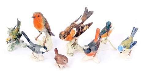 A group of Goebel matt porcelain birds, to include Blue Titmouse, Firecrest, Robin, etc. (8)