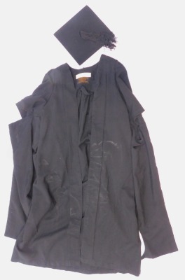 A Ben Nevis brown full length waxed jacket, size medium, together with a Ravenscroft & Willis graduation gown, mortar board, and a further academic gown. - 2