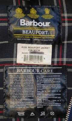 A Barbour Beaufort navy blue waxed jacket, A155, 97cm. - 2