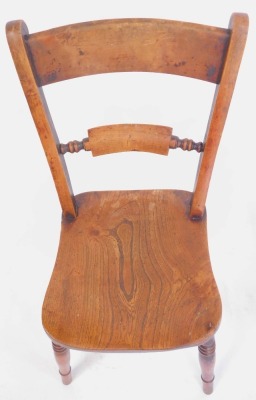 An associated set of five 19thC Oxford bar back chairs, each with a solid back and turned rail, on a solid seat, raised on turned tapering legs united by a H shaped stretcher, stamped WB etc. - 2