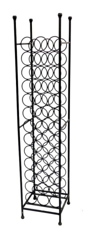 A freestanding metal wine bottle rack, 162cm high, 36cm wide, 34cm deep.