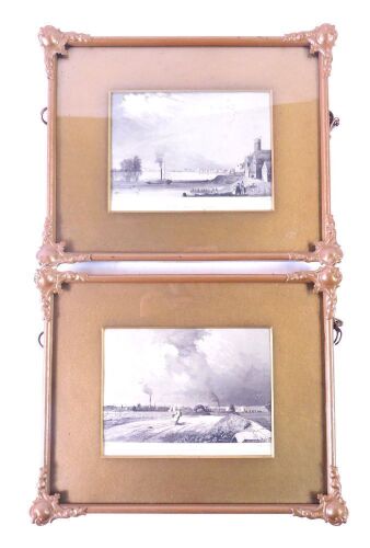 W Watkin. Gainsborough from the Retford Road, and Ferry on the Trent, pair of 19thC engravings, each in gilt ornate frame, 12cm x 15cm.