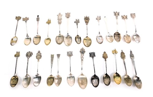 A collection of souvenir spoons, to include mainly 1920s and later examples, to include abbeys, churches, etc., 11.69oz. (a quantity)