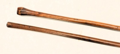 Two 19thC Zulu spears, long wooden handle and basket weave support grip, steel blade, 123cm long. (2) - 3