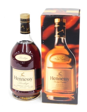 A bottle of Hennessy V.S.O.P cognac, boxed.