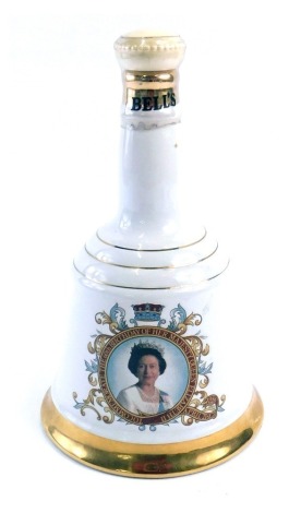 A Bell's commemorative porcelain whisky decanter, for the 60th Birthday of Elizabeth II 1986, with contents.