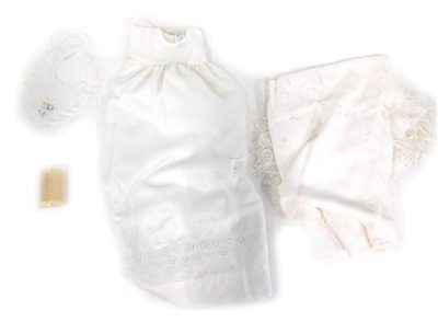 A Harrington's christening gown, shawl, imperial leather soap, etc.