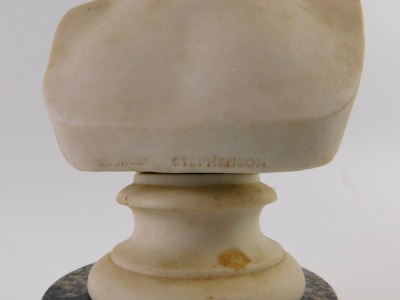 A 19thC Copeland Parian bust, of George Stephenson on a circular socle, 19cm high, mounted onto a later granite plinth, 3cm high. - 2