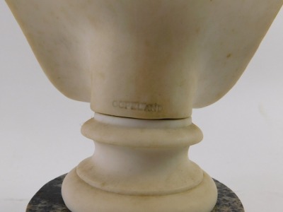 A 19thC Copeland Parian bust, of George Stephenson on a circular socle, 19cm high, mounted onto a later granite plinth, 3cm high. - 3