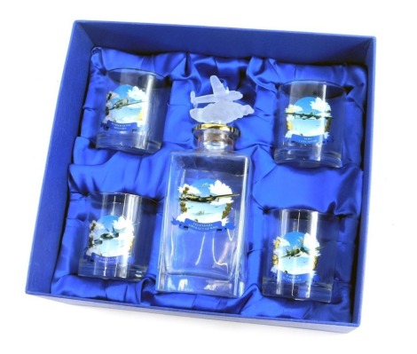 A Bradford Exchange Heroes of the Sky decanter set, comprising decanter and stopper and four tumblers, in a fitted box.