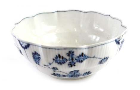 A 19thC Meissen Onion pattern bowl, decorated in blue with ribbed borders, cross swords mark to underside and stamped MD, 22cm diameter. (AF)