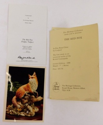 A Coalport limited edition porcelain figure of The Red Fox, number 56/1000 with stand and paperwork. - 3