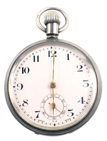 An Edward VII silver pocket watch, white enamel numeric dial with gold hands and seconds dial, in engine engraved case with a vacant cartouche, 96.7g all in.