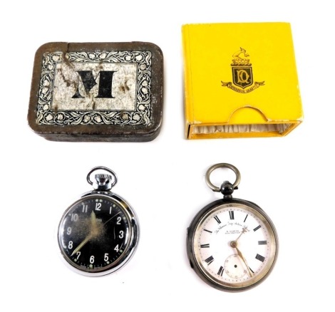 Two pocket watches, comprising a Victorian silver cased pocket watch, marked The Climax Trip Action Patent H Samuel Manchester, Chester 1906, 4.11oz, and a stainless steel cased Smith's black faced pocket watch. (2)