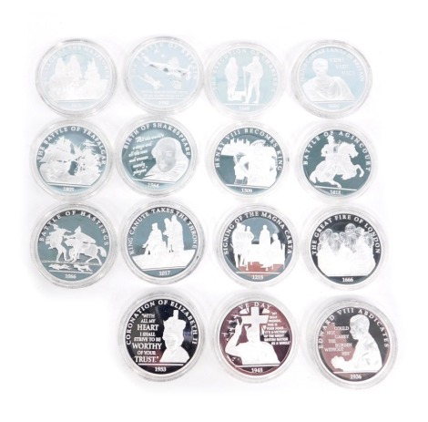 A group of silver collectors coins, in presentation case, to include The History of Britain silver bullion part collection comprising King Canute Takes The Throne, V E Day, Battle of Agincourt, The Battle of Trafalgar, Birth of Shakespeare, The Great Fire