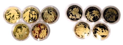 A Heritage Mint commemorative battle coin set, comprising The Battle of Trafalgar, The Battle of Bannockburn, The Battle of Rorke's Drift, The Battle of Sedgemoor, The Battle of Marston Moor, The Battle of Watling Street, The Battle of Edington, The Battl