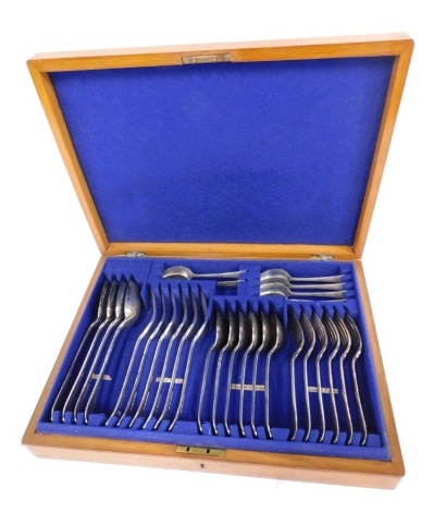 A canteen of Old English silver plated cutlery, oak case.