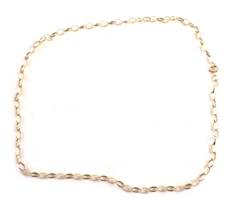 A 9ct gold flattened curb link necklace, with bolt clasp, 44cm long, 5.2g.