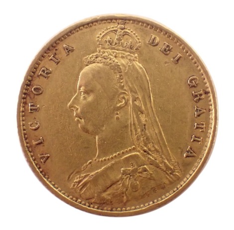 A Queen Victoria half gold sovereign, dated 1887.