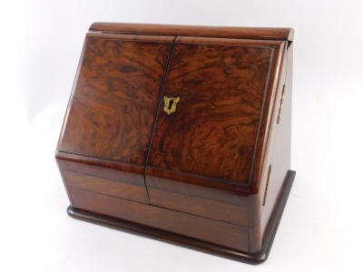 A Victorian walnut writing box, the slope top enclosing a fitted interior, etc., 30cm wide. - 2