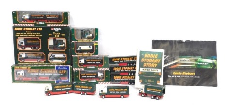 A quantity of Eddie Stobart Diecast vehicles, to include truck set, limited edition box trailer, 58401, 59508, 56702, TY86705, 59508, 75702, TY99108, boxed and some loose, Hunter Davies book and a calendar, etc.