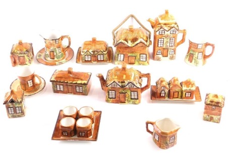 A quantity of Price Kensington cottage ware pottery, to include biscuit barrel, teapots, cruet, egg cups, etc. (2 trays)