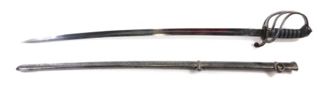 A Victorian Artillery Officer's dress sword by Catterall of Preston, shagreen handle, curved blade with engraved crown decoration stamped MW Catterall Tailor of Preston, with steel scabbard, 100cm long.