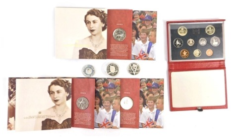 Collectors coins, comprising three Golden Jubilee crown packs, 1989 coin set, The Silver Proof Victorian Anniversary crown, Queen Elizabeth II Elizabeth and Phillip commemorative coin, and The Royal Mint Queen Mother Centenary Year silver collectors coin,