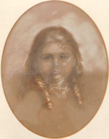 19thC School. Head and shoulders portrait of a young lady, pastel with highlight, indistinctly signed and dated 1885, 34cm x 26.5cm.