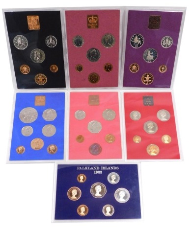 A group of coinage of Great Britain and Northern Island coin packs, to include 1981, 1980, 1982, 1979, 1978, 1977, and 1973. (7)