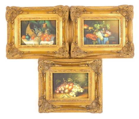 Horn (20thC school). Three still lifes, oil on panels, 16cm x 12cm, in gilt frames. (3)