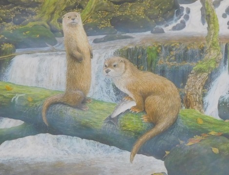 P.T.R. Smith (20thC). Otters at Kentmere, watercolour, signed, titled and dated 1993, 35cm x 45cm. Artist labels verso.