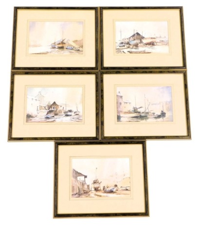 After Chamole Kitta. Five boating prints, each in blackened frame, 23cm x 34cm.