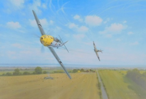 After Gerald Coulson. Low level encounter, limited edition signed print, bearing numerous pencil signatures to border, 37cm x 50cm, framed and glazed.