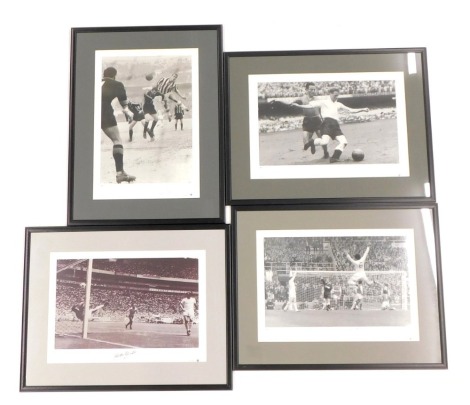 Four limited edition footballing prints, comprising The Cup King Series World Cup First Round Mexico 1970, limited edition number 477/500, bearing biro signature for Gordon Banks, FA Cup Final Wembley 1972, limited edition number 357/500, bearing Norman H