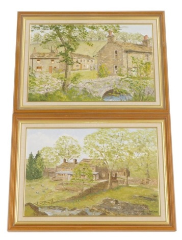 Shiela Hebsey. A near pair of cottage scenes, oil on canvas, signed, 39.5cm x 60cm, framed. (2)