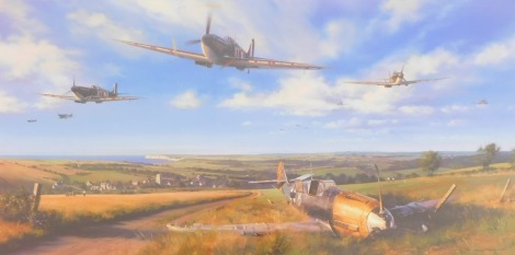 After Nicholas Tudgian. Spitfire Country, limited edition artist's proof number 14/25, signed in pencil to margin, 48cm x 91cm, in modern frame.