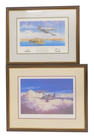 After David Pentland. The Last Patrol, Messerschmitt limited edition print number 111/1000, signed in pencil to margin, 32.5cm x 46cm, framed and glazed, and after Timothy O'Brien, Maltese Shackleton, limited edition print 157/1000, 28cm x 42cm, framed an