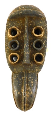 A Grebo (Krou) Maou six eyed maou warrior mask with fixed beak, Liberia, 45cm high.