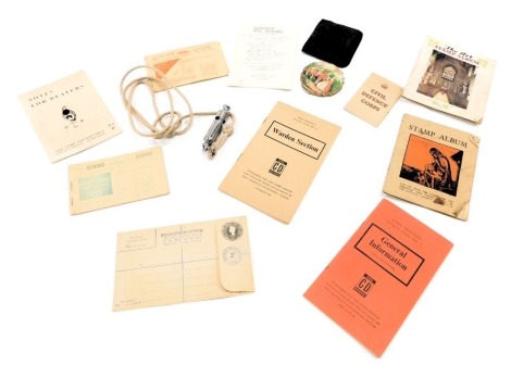 Ephemera, comprising general information, Warden Section, Notes for Beaters and Game Keeping, motorcycle and motorcar fuel ration books, a Acme Scout whistle and a compact. (a quantity)