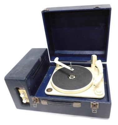 A BSR Monarch portable record player, in blue case, 23cm high, 52cm wide, 35cm deep. WARNING! This lot contains untested or unsafe electrical items. It is supplied for scrap or re-conditioning only. TRADE ONLY