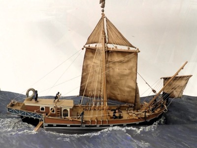 A diorama and scale model of a Roman merchant ship, in stained pine and perspex case, 85cm wide. - 2