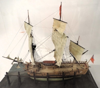 A scale model of Captain Cook's Endeavour, circa 1768, in perspex case, 59cm wide. - 2