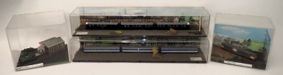 Four diorama models relating to railways, to include a British Rail Bassetlaw diesel locomotive, circa 1960 built in Doncaster, British Rail diesel DMU multiple unit circa 1970, etc. (4)