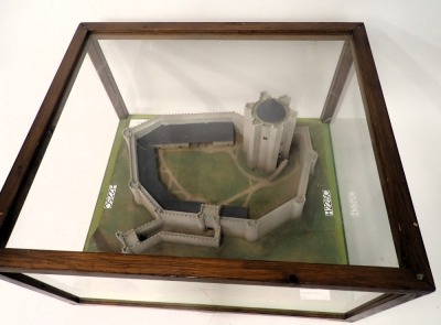 A large diorama model of Conisbrough Castle, Yorkshire, with landscaping, etc., in a perspex and wooden case, 72cm wide. - 2