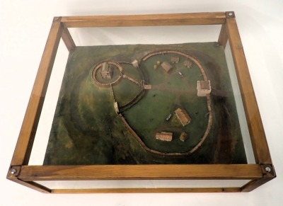 A diorama model of Tickhill Castle, showing the wooden fortification and some surrounding landscape including the moat, 60cm wide. - 2