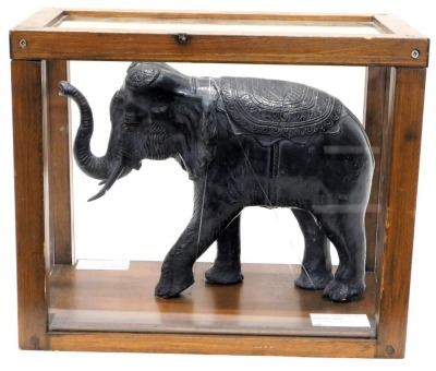 A replica composition model of an elephant in Indian style, within perspex and wooden case, the case 37cm high, 45cm wide, 25.5cm deep. - 2